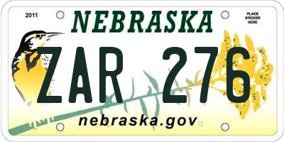 NE license plate ZAR276