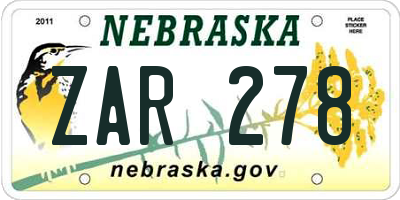 NE license plate ZAR278