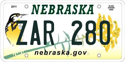 NE license plate ZAR280