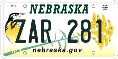 NE license plate ZAR281