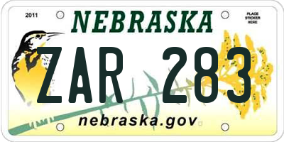 NE license plate ZAR283