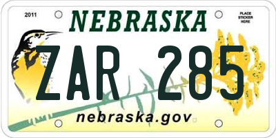 NE license plate ZAR285