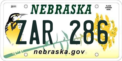 NE license plate ZAR286