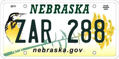 NE license plate ZAR288