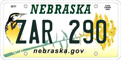 NE license plate ZAR290
