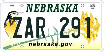 NE license plate ZAR291