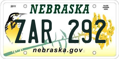 NE license plate ZAR292
