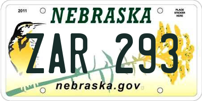 NE license plate ZAR293
