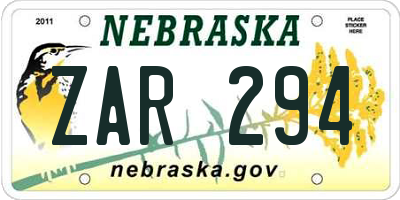 NE license plate ZAR294