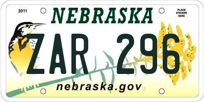NE license plate ZAR296