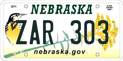 NE license plate ZAR303