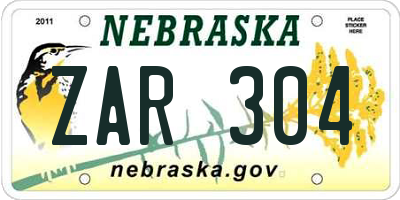 NE license plate ZAR304