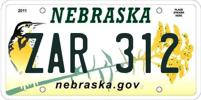 NE license plate ZAR312