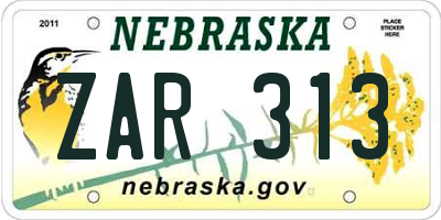 NE license plate ZAR313