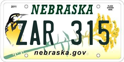 NE license plate ZAR315