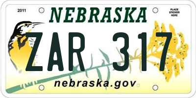 NE license plate ZAR317