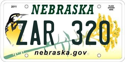NE license plate ZAR320