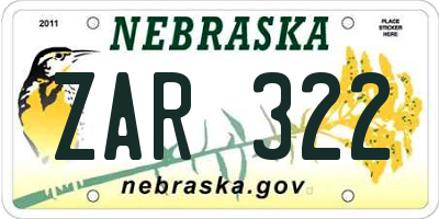 NE license plate ZAR322
