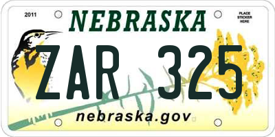 NE license plate ZAR325