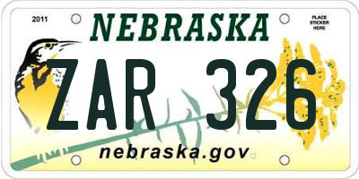 NE license plate ZAR326