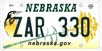 NE license plate ZAR330