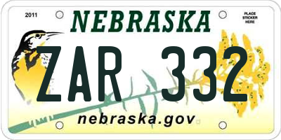 NE license plate ZAR332