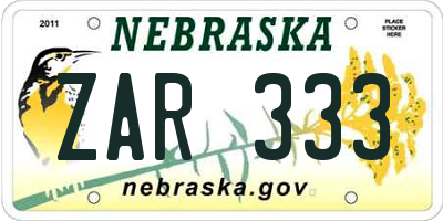 NE license plate ZAR333