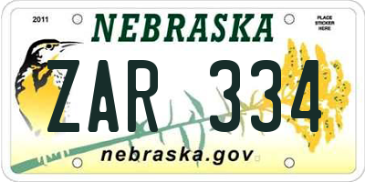 NE license plate ZAR334