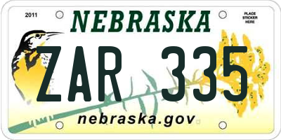 NE license plate ZAR335