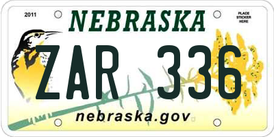 NE license plate ZAR336