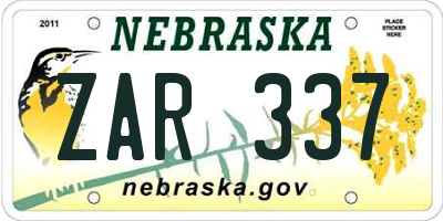 NE license plate ZAR337