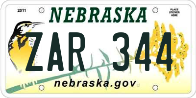 NE license plate ZAR344