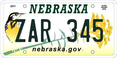 NE license plate ZAR345