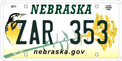 NE license plate ZAR353