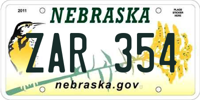 NE license plate ZAR354