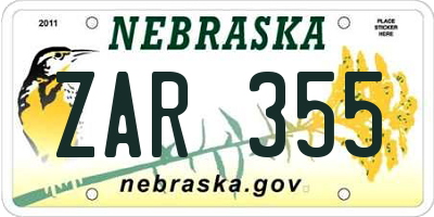 NE license plate ZAR355