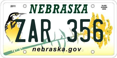 NE license plate ZAR356
