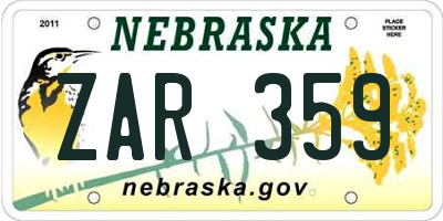 NE license plate ZAR359