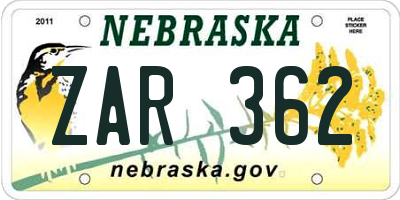 NE license plate ZAR362