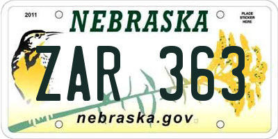 NE license plate ZAR363