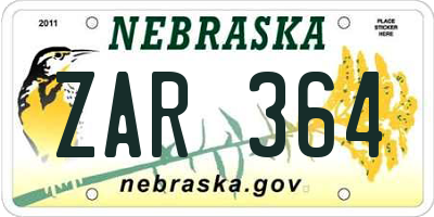 NE license plate ZAR364