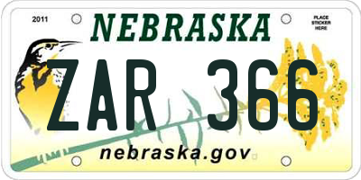 NE license plate ZAR366
