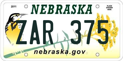 NE license plate ZAR375