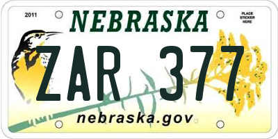 NE license plate ZAR377