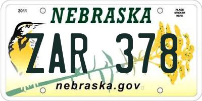 NE license plate ZAR378