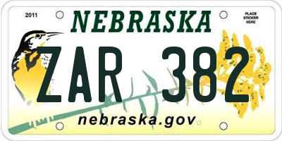 NE license plate ZAR382