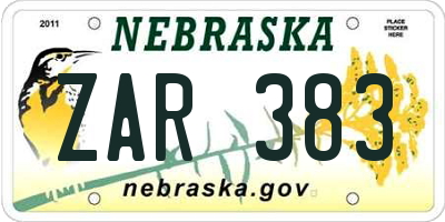 NE license plate ZAR383