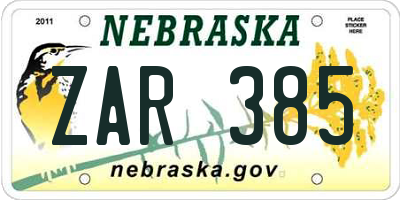 NE license plate ZAR385