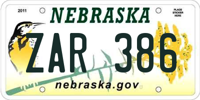 NE license plate ZAR386