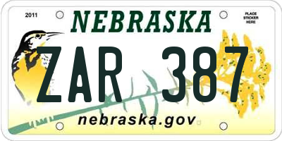 NE license plate ZAR387